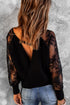 Sexy V Neck Surplice Hollow-Out Sweater With Lace Sleeves